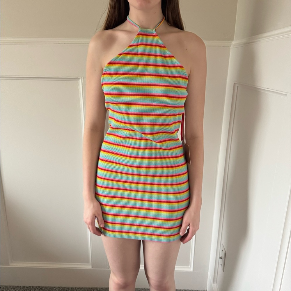 Bailey Rose Striped Halter Neck Dress